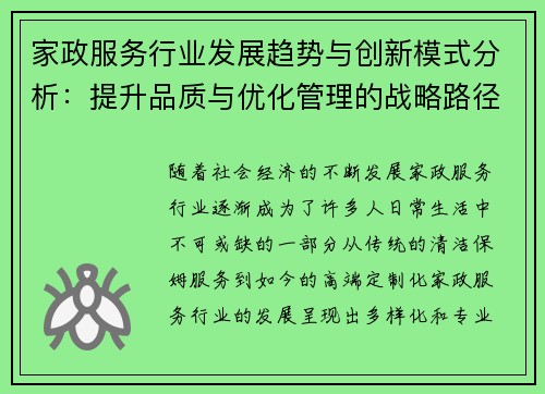 家政服务行业发展趋势与创新模式分析：提升品质与优化管理的战略路径